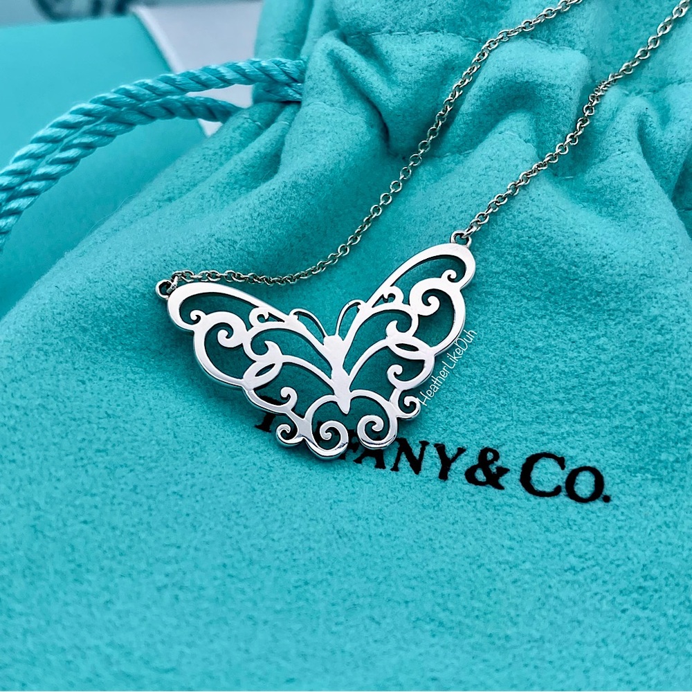 SOLD New RARE & RETIRED! Tiffany & Co. Enchant Butterfly Scroll Pendant Necklace - Picture 1 of 9